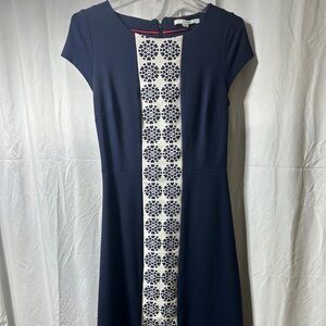 Elegant Boden Navy Blue Dress with Floral Hem